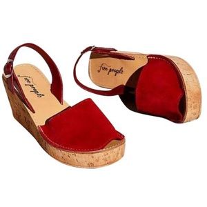 Free People Red Britney Cork Platform Wedges Sz.9